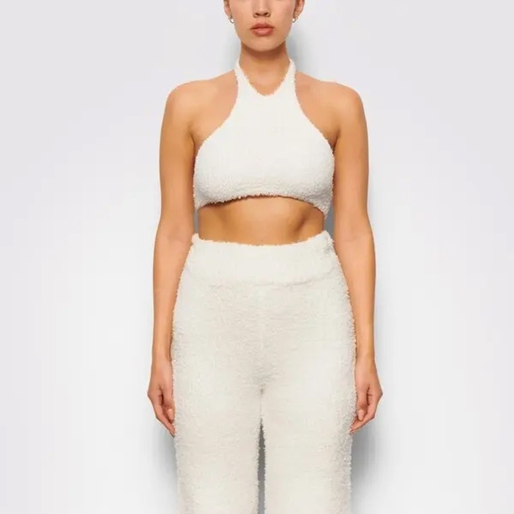 NWOT SKIMS Cozy Knit Halter Bra Crop Top Size L/XL in Bone White